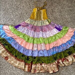 Sans Souci 100% Silk Boho Tiered Twirling Sundress
